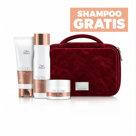 ¡GRATIS SHAMPOO! Por la compra de mascarilla y acondicionador. Incluye hermosa cosmetiquera wella.