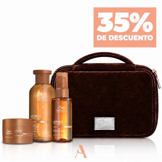 35% DESCUENTO en kit Wella ultimate Smooth . Incluye hermosa cosmetiquera Wella.
