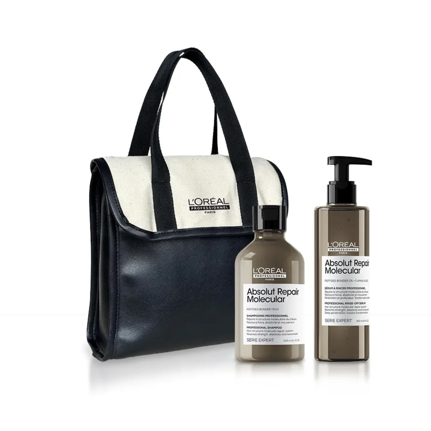 15% kit Absolut Repair Molecular shampoo y mascarilla en serum. Incluye neceser